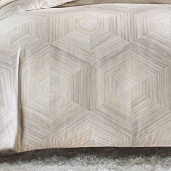 Hotel Collection Luster Geo Cream and Seafoam Green Cotton Duvet Cover Set - Picture 3 of 4